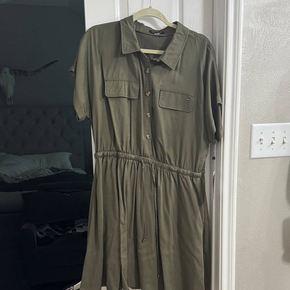 Tommy Hilfiger Khaki Button-Up Mini Dress